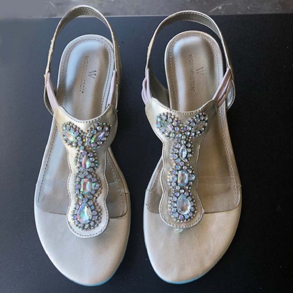 Worthington Odette Gold Thong Jewel Sandals(8M)